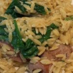 Smoky One Pot Sausage Orzo with Spinach and Parmesan